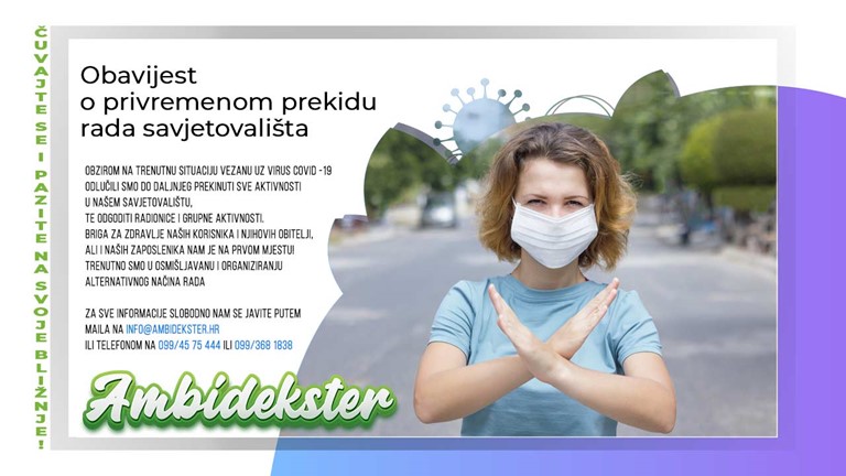 Obavijest o privremenom prekidu rada savjetovališta